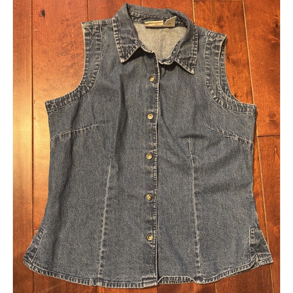 St. John’s Bay Vintage Button Up Blue Denim Jean Vest Women’s Petite Medium